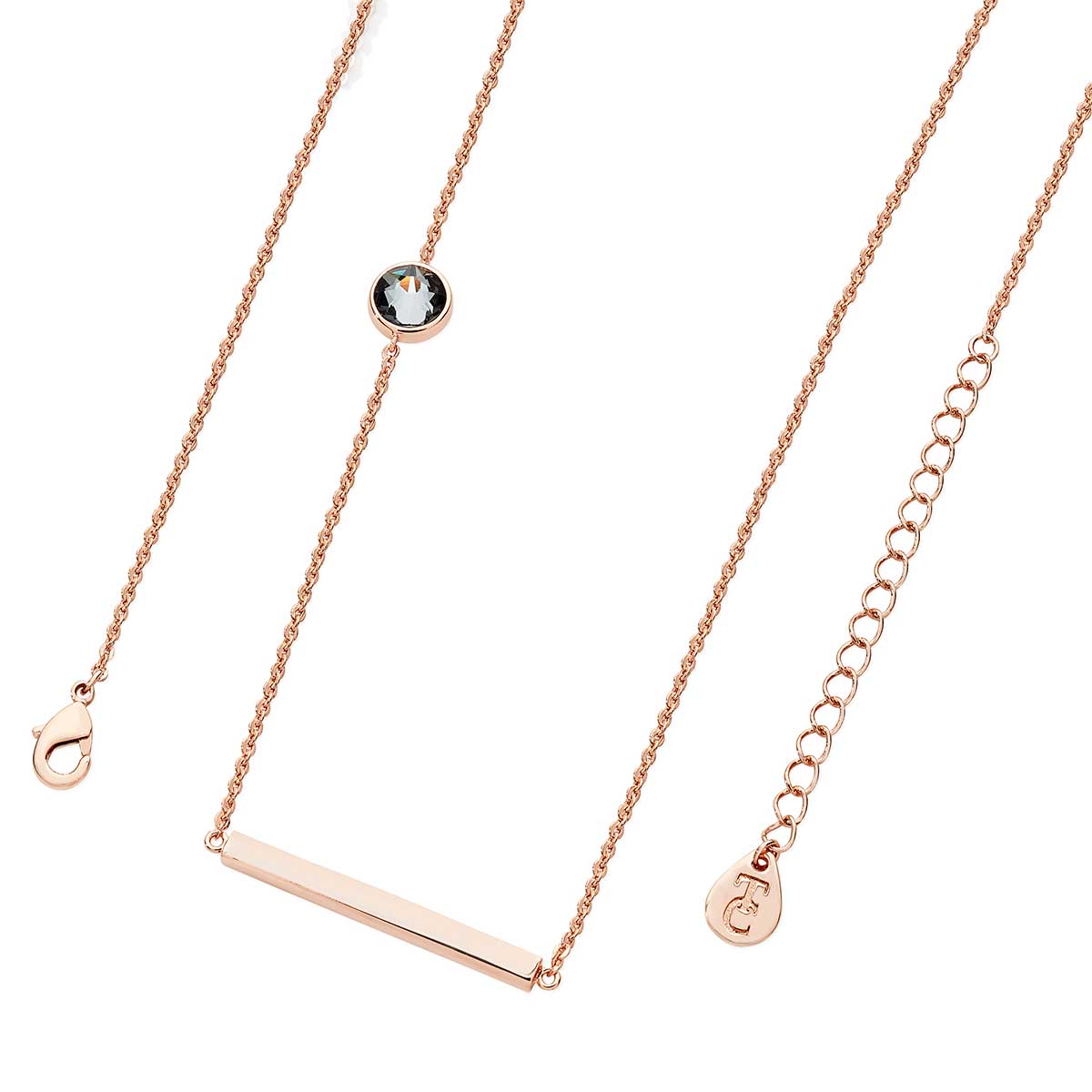 Rose Gold Cable Chain Necklace With Bar & Single Charcoal Stone by ...