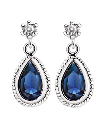 Diamond, Blue Gemstone and Sterling Silver Earrings SS1019 - ULMANS JEWELRY