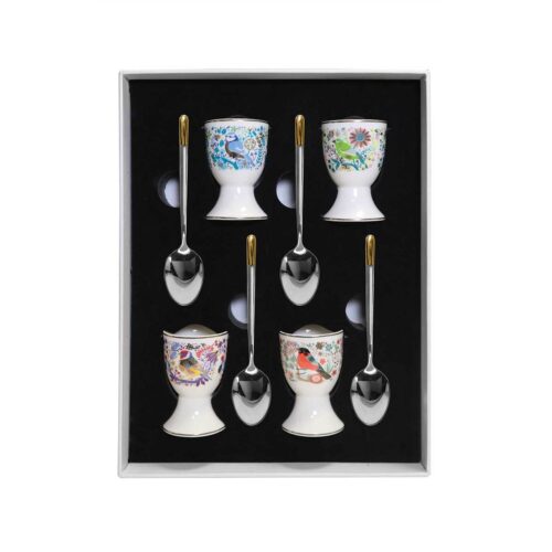 Set of 4 Birdy Egg Cups & matching Spoons