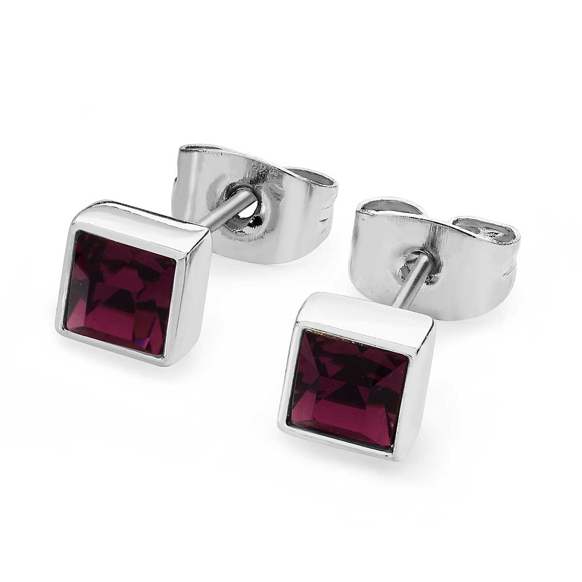 February Birthstone Earrings by Tipperary Crystal - Silver Square ...