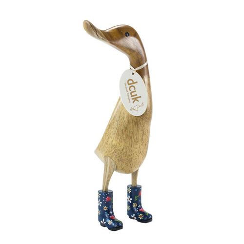 Wooden Ducklet-with-Blue-Floral-Welly-Boots