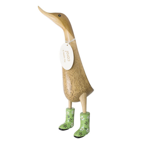 DCUK Wooden Duck-with-Green-Floral-Welly-Boots-