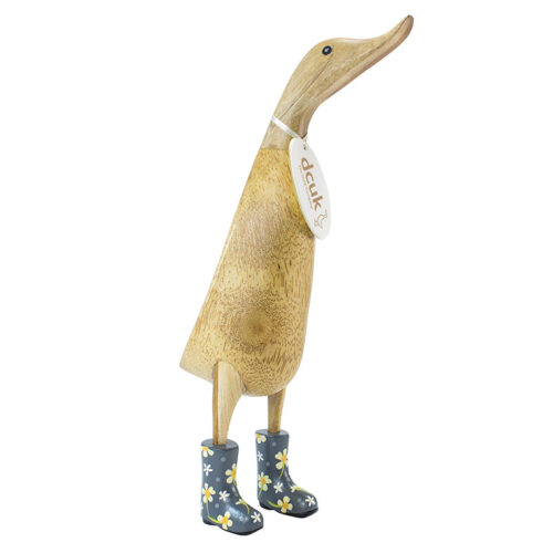 dcuk Wooden Duck-with-Grey-Floral-Welly-Boots-