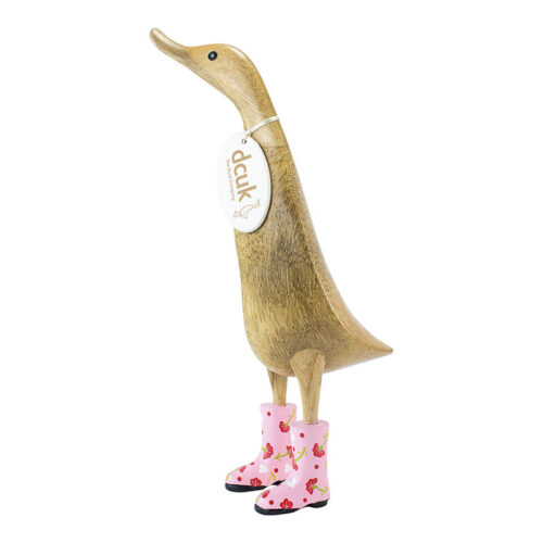 Wooden Ducklet-with-Pink-Floral-Welly-Boots-