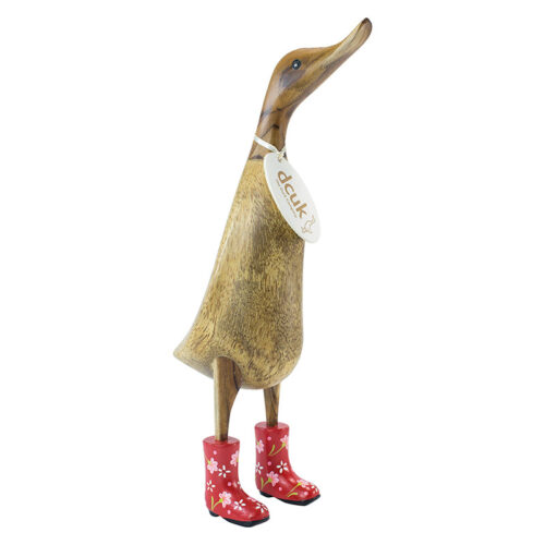 Natural-Finish-Ducklet-with-Red-Floral-Welly-Boots