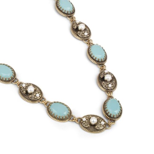 Necklace with Aqua & Pearl Stone Settings