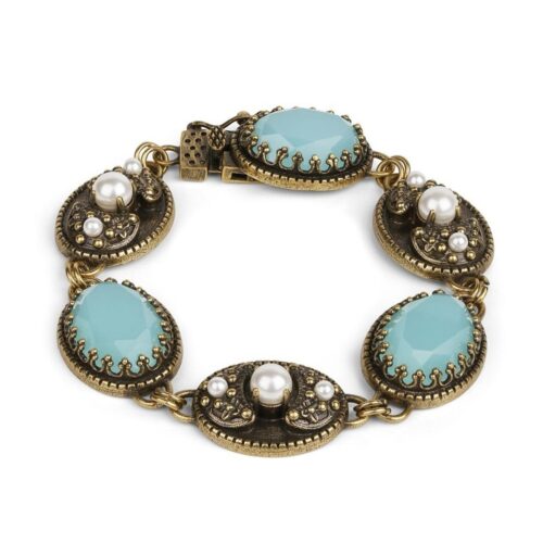Bracelet with Aqua & Pearl Stone Settings