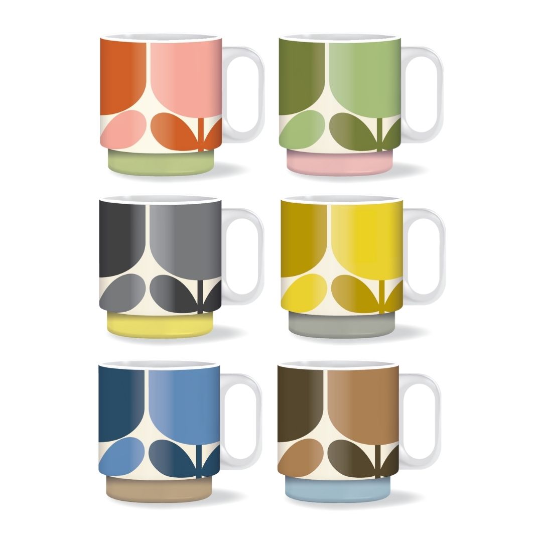 6 x Orla Kiely Ten Colour Stem Mugs