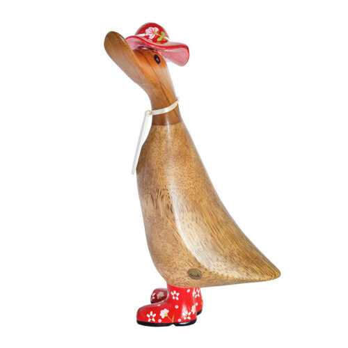 dcuk duckling with red Floral Hat and welly boots