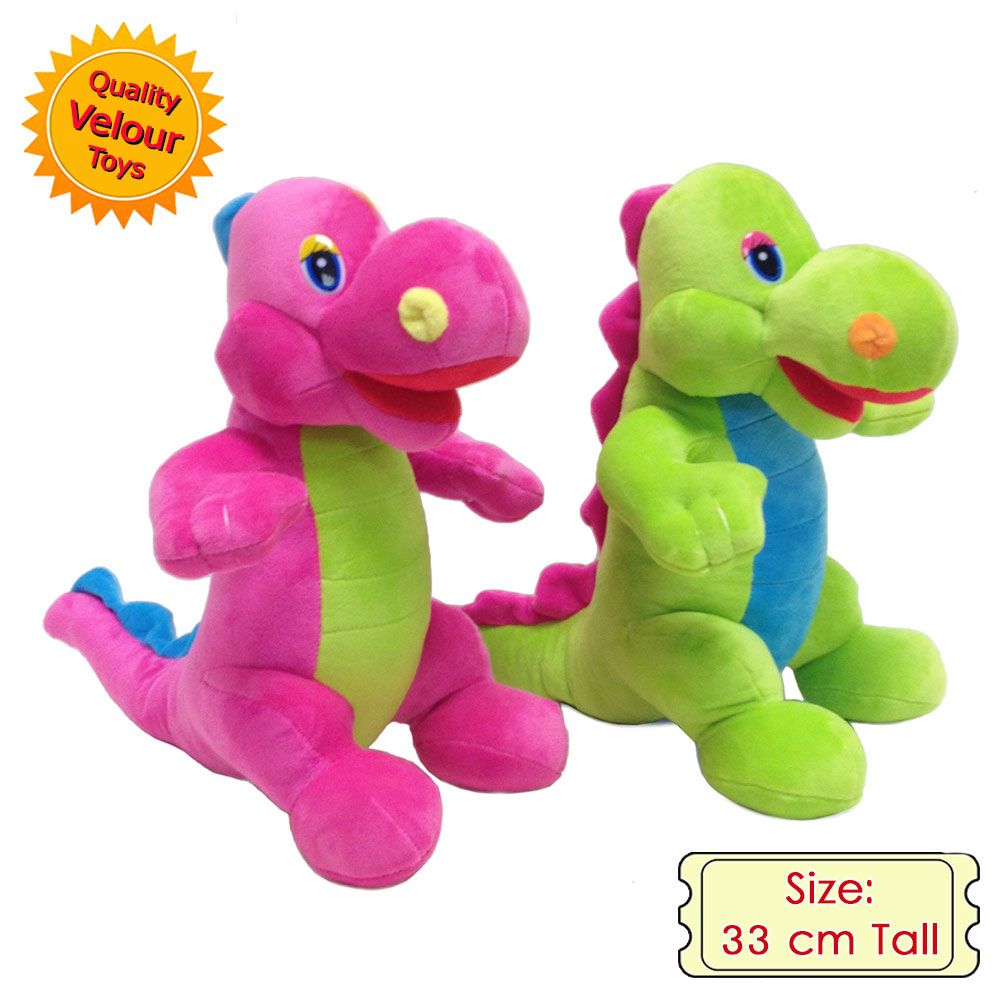 Velour Plush Dinosaur Toy  Soft Toy Dinosaur Pink (BB16) - Duiske Glass  Gift Shop