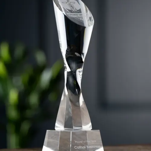 Personalised engraved glass sports award trophy